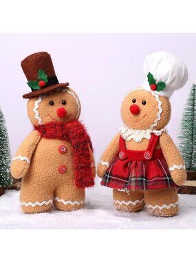 Gingerbread Plush Christmas Decorations Indoor Set of 2 Stuffed Ornaments 12 Inc